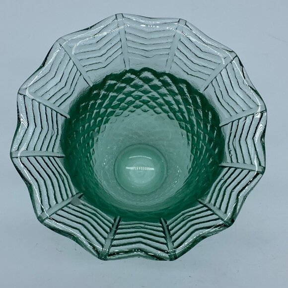 Recycled Green Textured Glass Candle Holder With Scalloped Rim - Picture 2 of 8